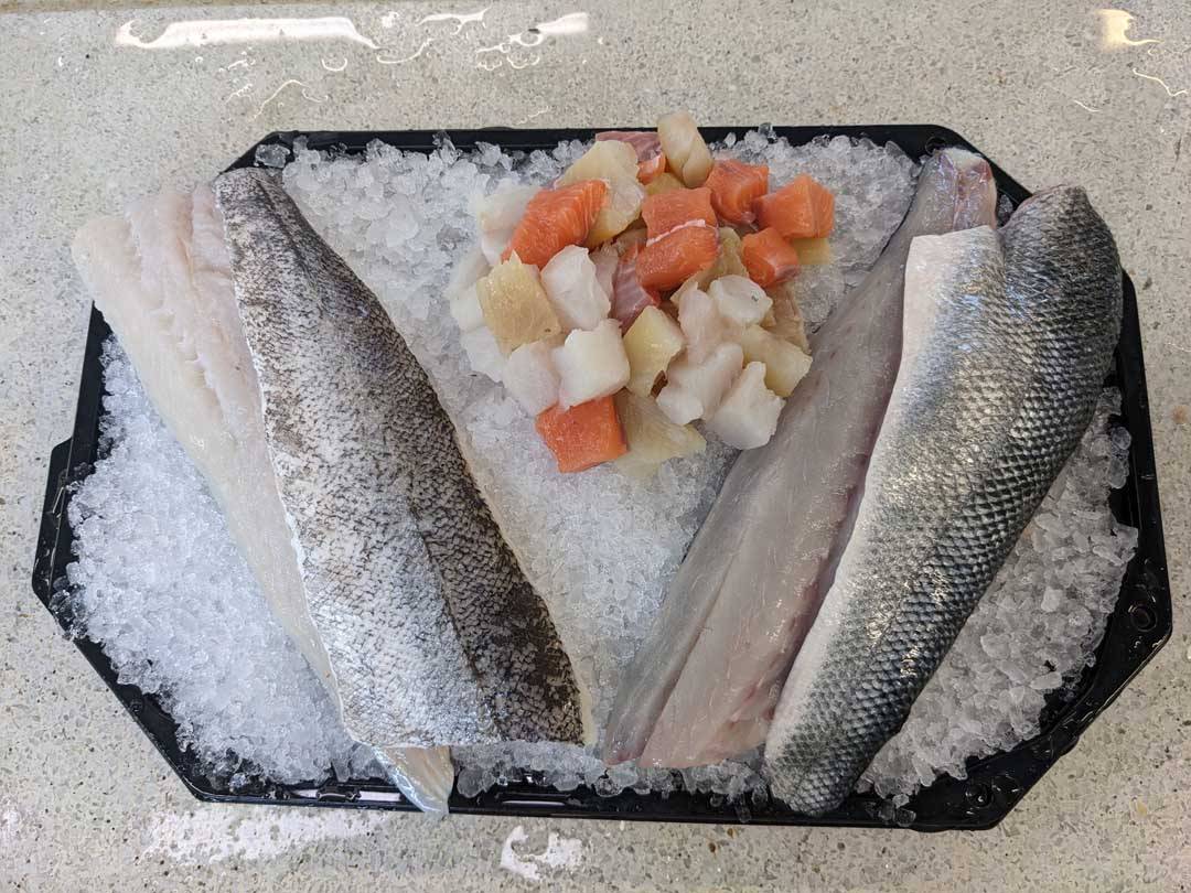 Wild bass with a white-fish mix from the morning landing.